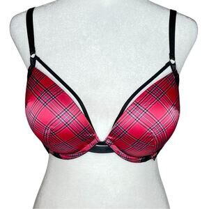 Victoria's Secret Very Sexy Strappy Pushup Bra 36D 36 D Red Tartan Plaid Holiday